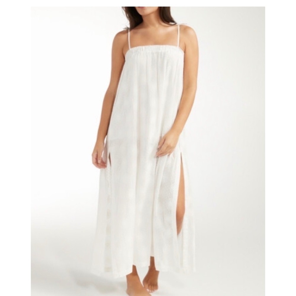 Hermoza Susanna Cinched Dress XL White Eyelet Cotton Midi Tie Strap side slits